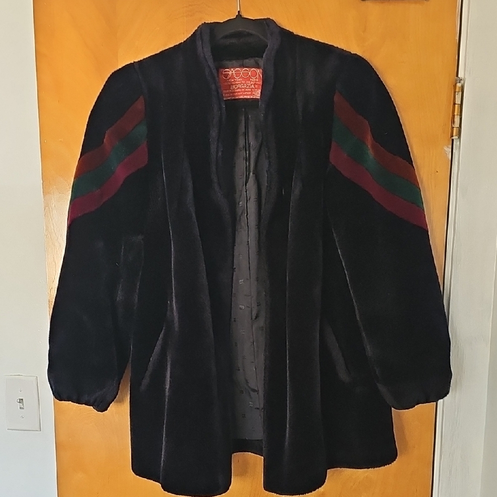 Rare SASSON Borgazia Black Faux Fur Coat